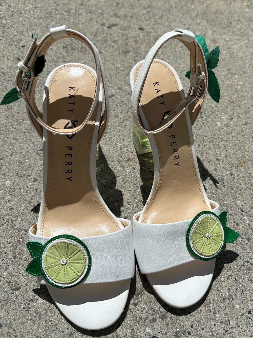 Katy Perry Collections White Sandals with Lime Appliqué